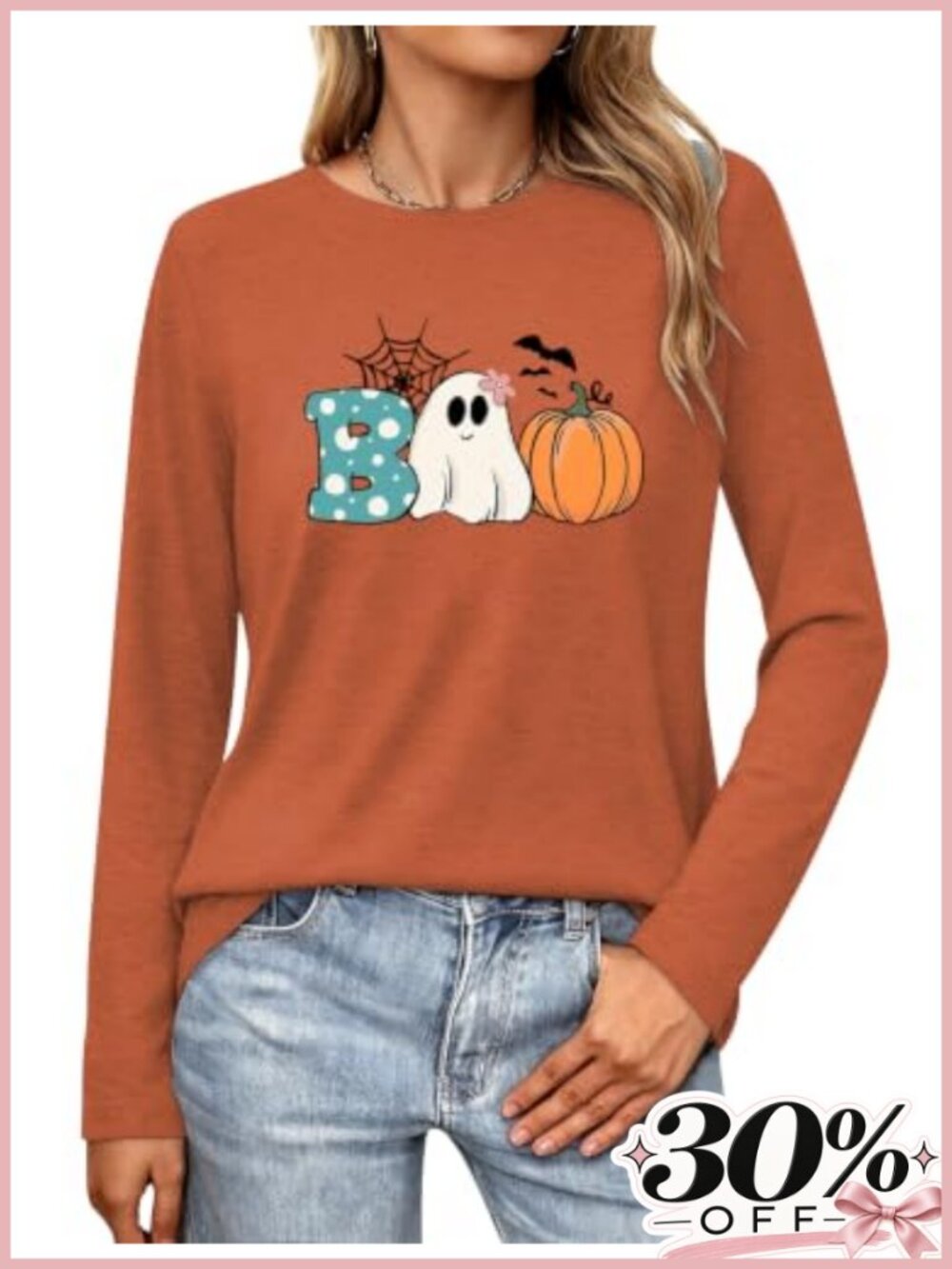 Women's Halloween Long Sleeve Crew Neck Graphic T-Shirt Spooky Pullover Top